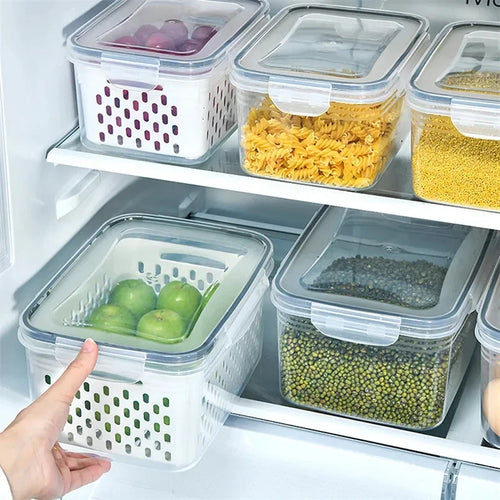 Clear Fresh-Keeper Box – Drain Basket for Veggies & Fruits!
